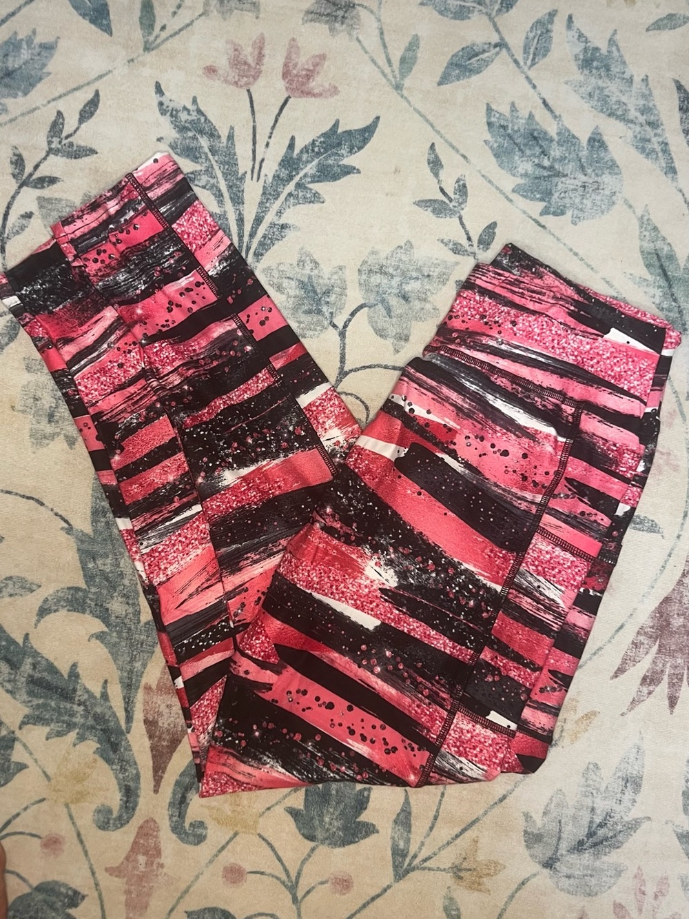 Women's Pink & Black Striped Active Leggings